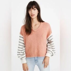 Madewell balloon sleeve sweater in colorblock coral size small
